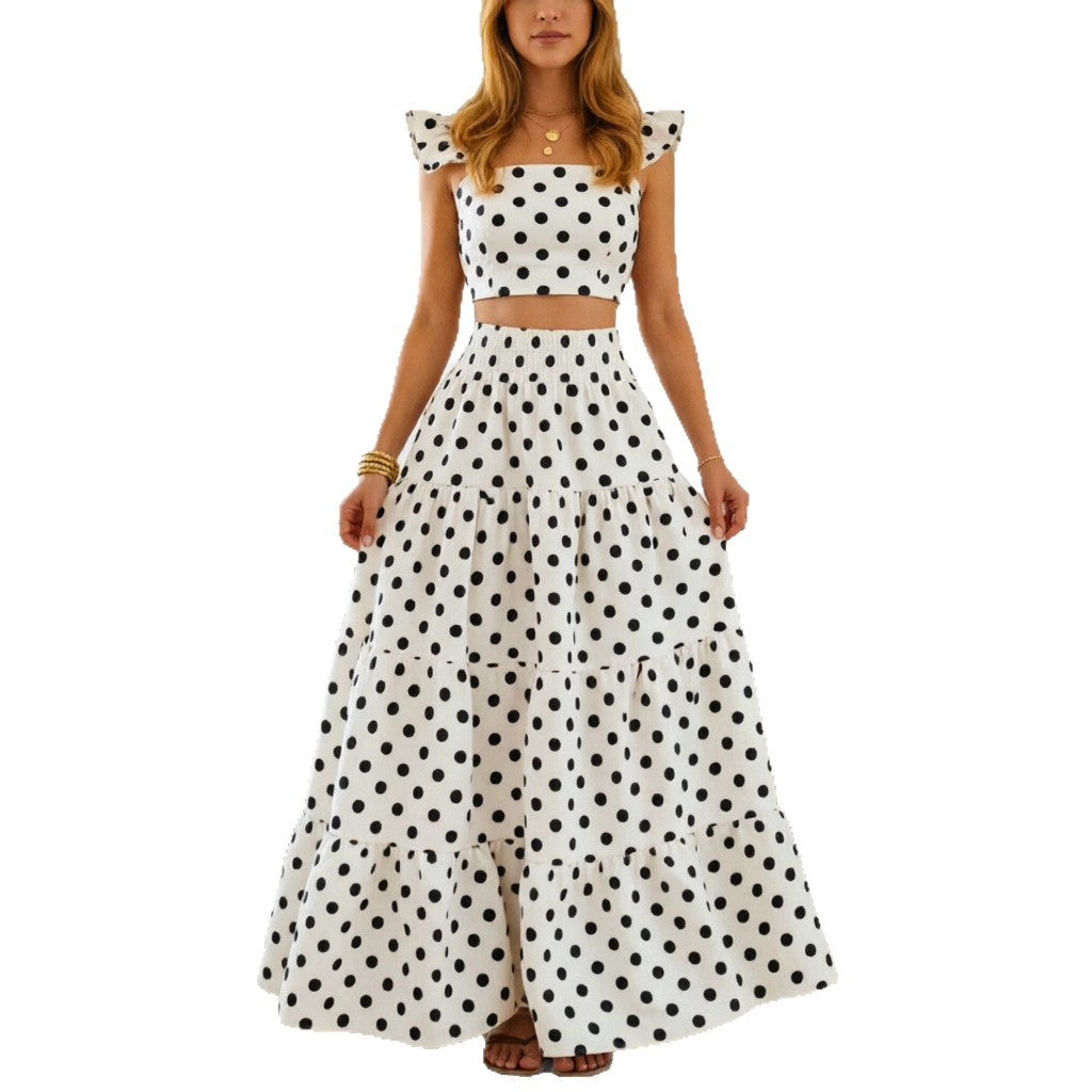 2026 Casual long skirt, halter top and waistcoat two-piece set for women