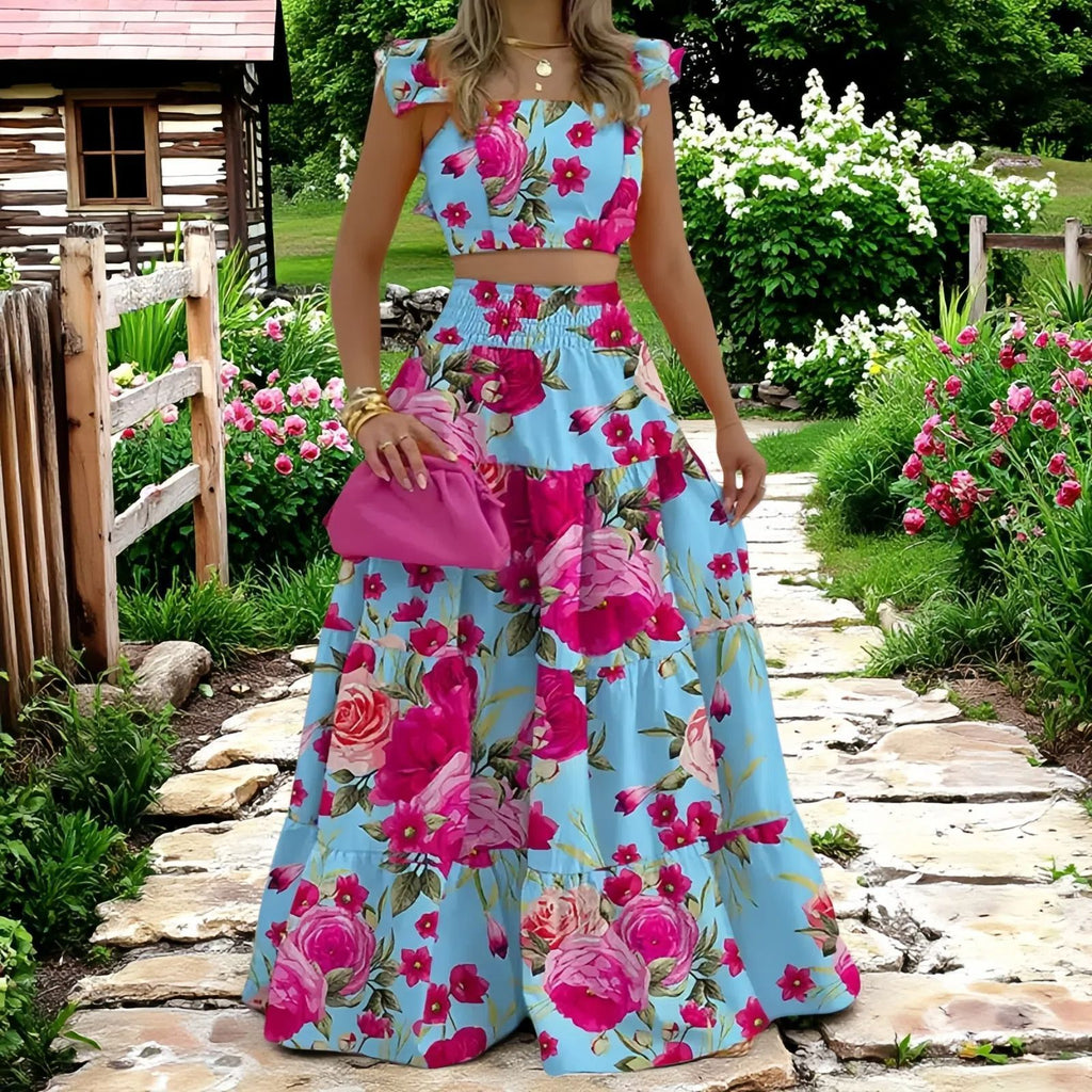 2026 Casual long skirt, halter top and waistcoat two-piece set for women