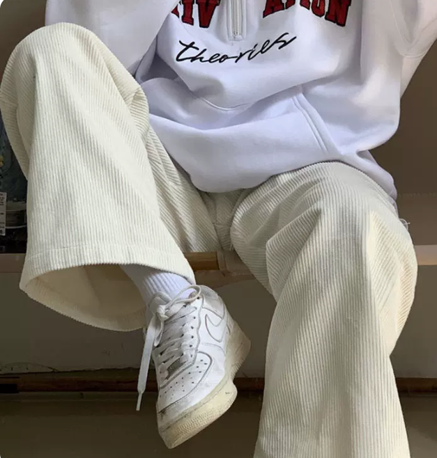 White corduroy wide-leg pants female students summer thin section 2022 all-match loose and thin straight-leg pants casual pants