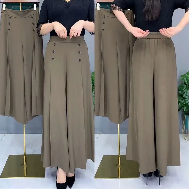 Fashion everything draped wide leg culottes high waist show thin temperament female pants summer cool loose big foot swing pants