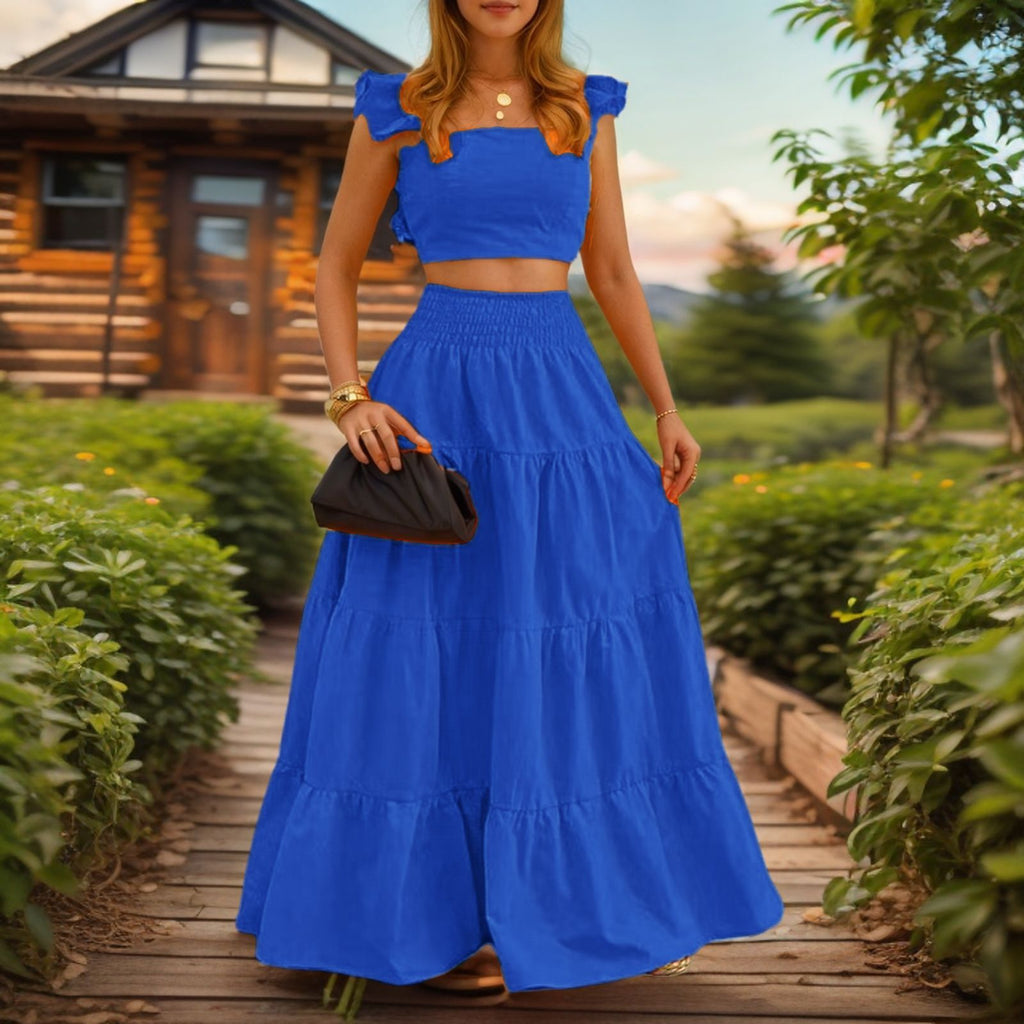 2026 Casual long skirt, halter top and waistcoat two-piece set for women