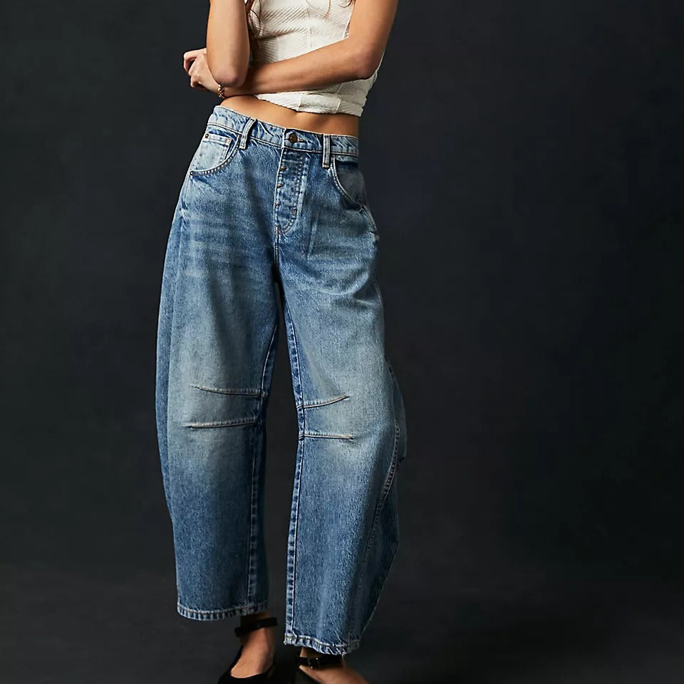 Loose-fitting straight-leg wide-leg jeans for women