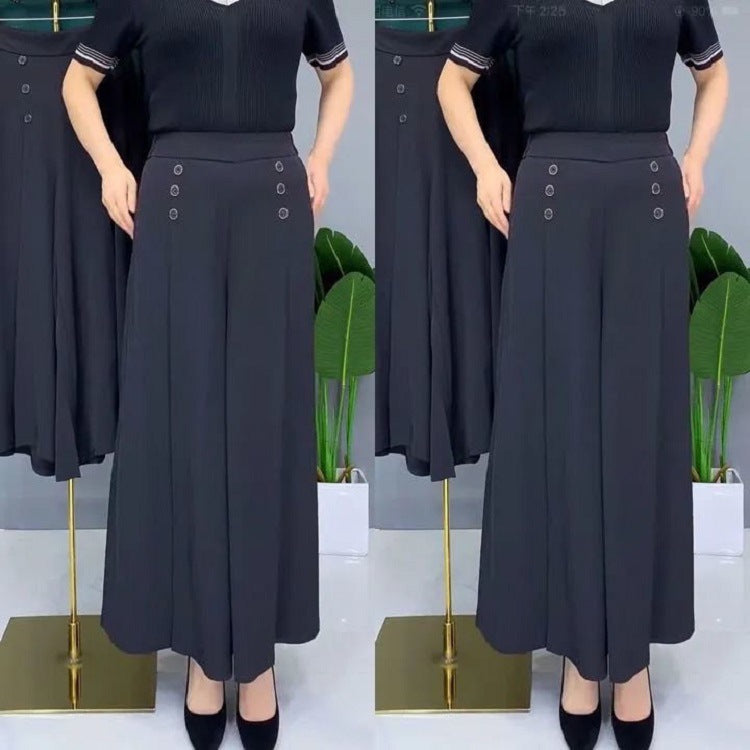 Fashion everything draped wide leg culottes high waist show thin temperament female pants summer cool loose big foot swing pants